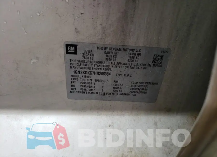 1GNSKGKC7HR206384 Photo# 13
