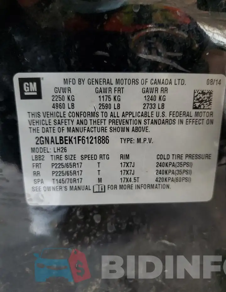 2GNALBEK1F6121886 Photo# 13