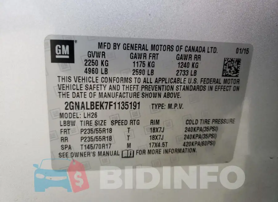 2GNALBEK7F1135191 Photo# 12