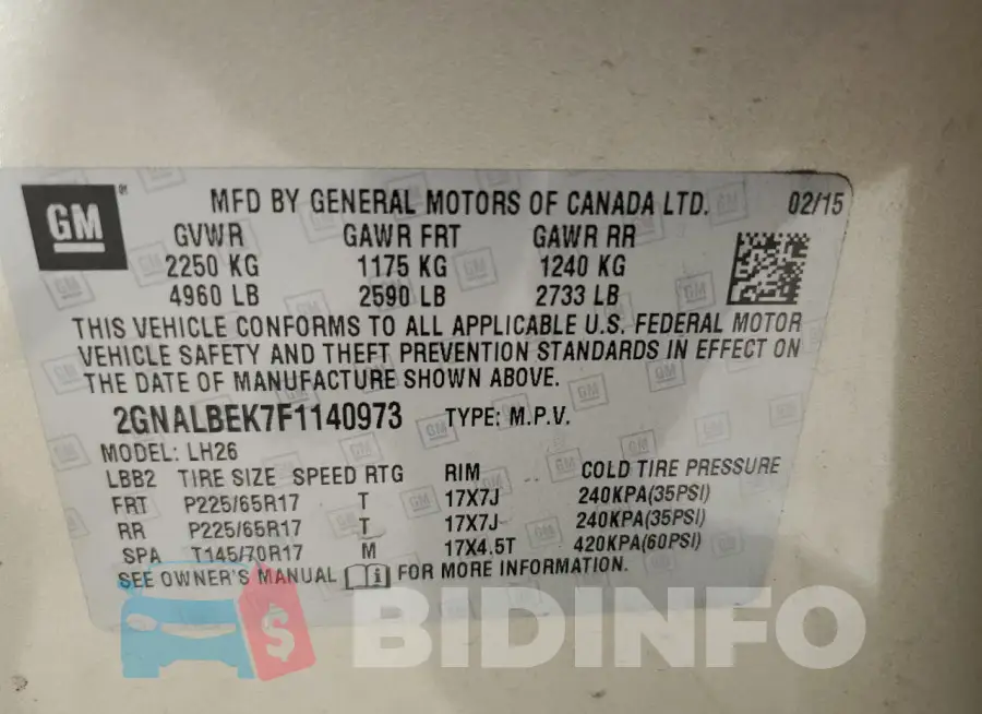 2GNALBEK7F1140973 Photo# 14