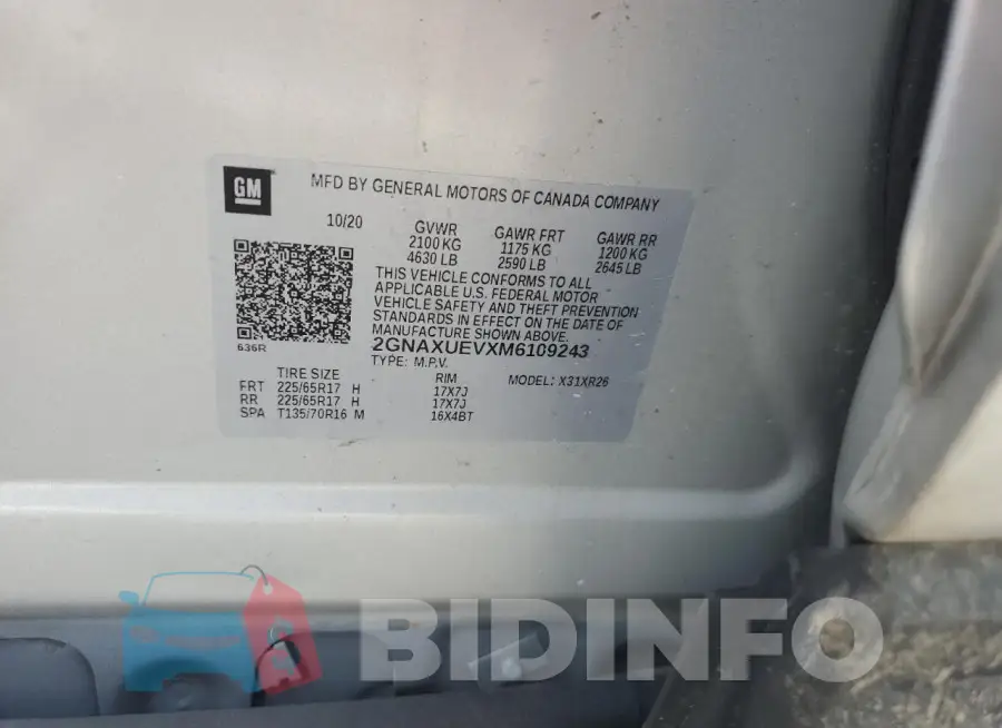 2GNAXUEVXM6109243 Photo# 13