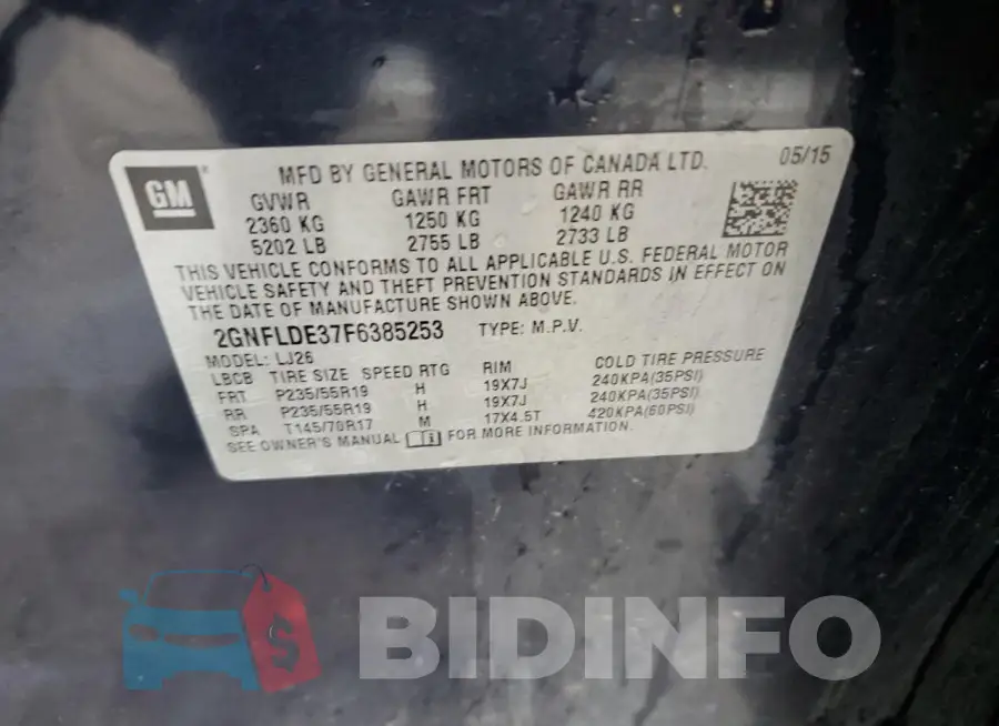 2GNFLDE37F6385253 Photo# 13
