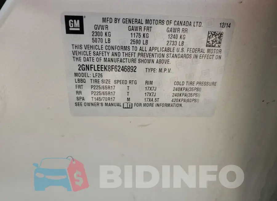 2GNFLEEK8F6246892 Photo# 13