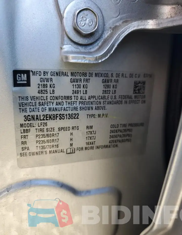 3GNAL2EK8FS513622 Photo# 13