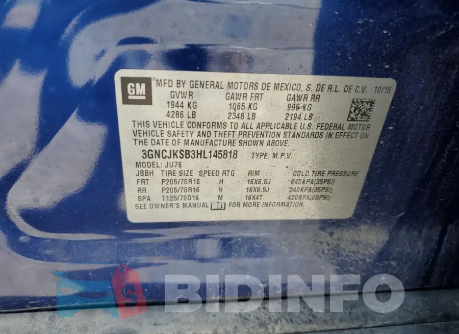 3GNCJKSB3HL145818 Photo# 13