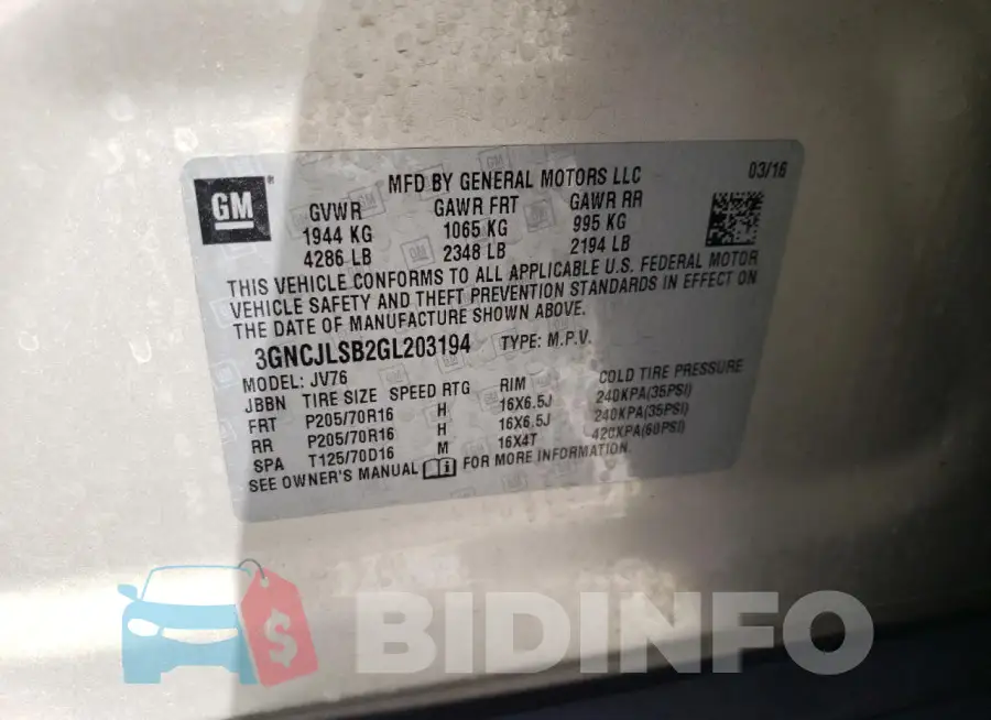 3GNCJLSB2GL203194 Photo# 13