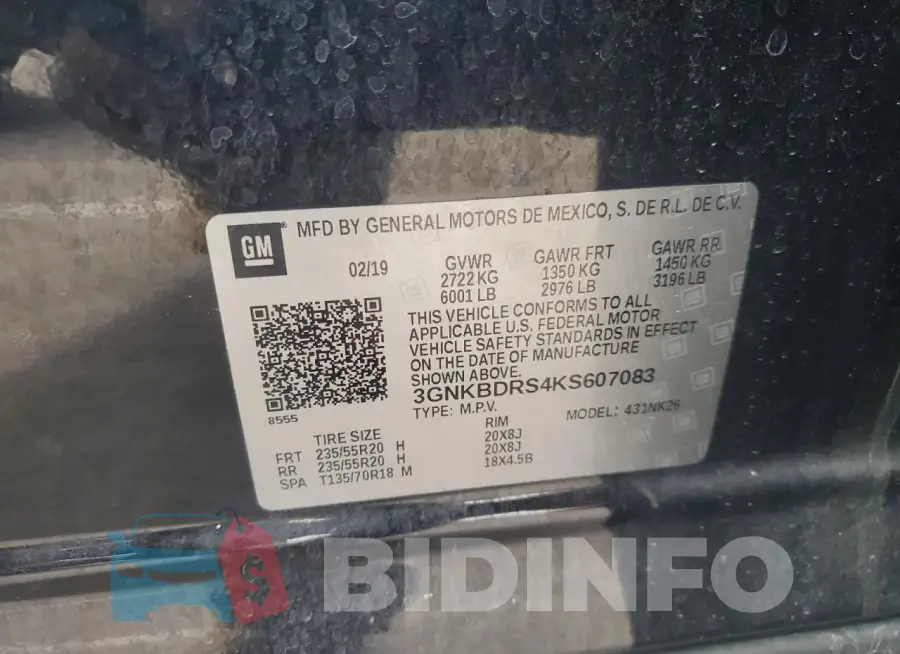 3GNKBDRS4KS607083 Photo# 12