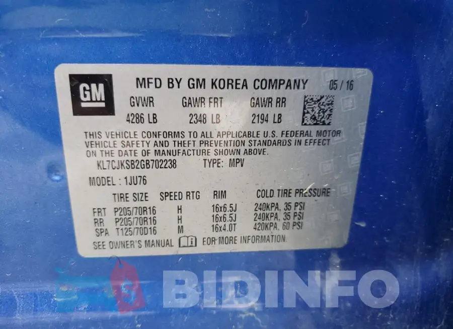 KL7CJKSB2GB702238 Photo# 12