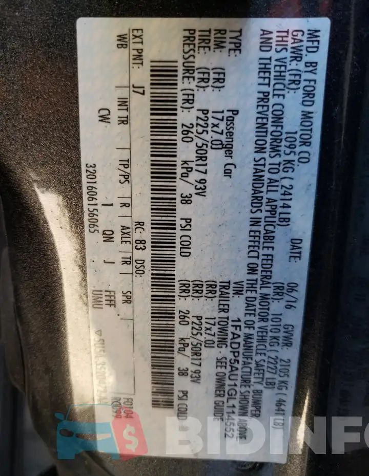 1FADP5AU1GL114552 Photo# 14
