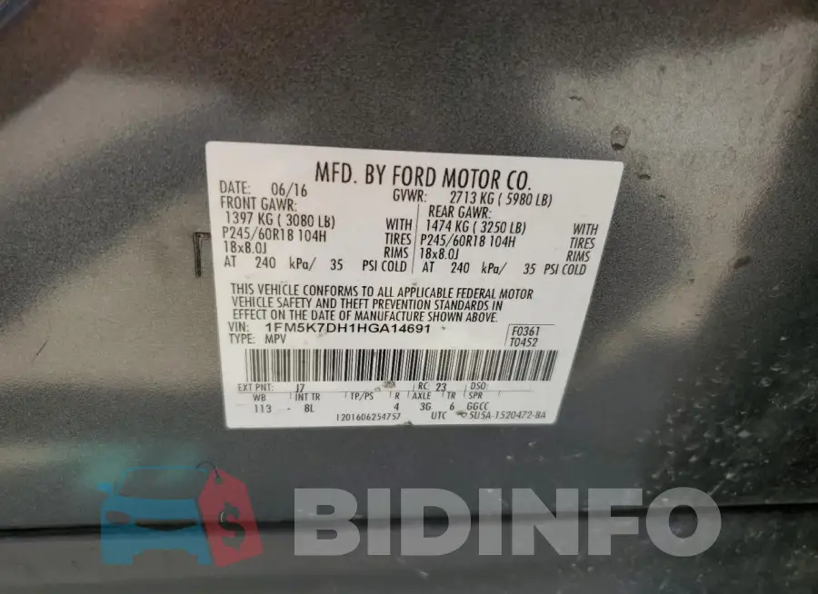 1FM5K7DH1HGA14691 Photo# 14