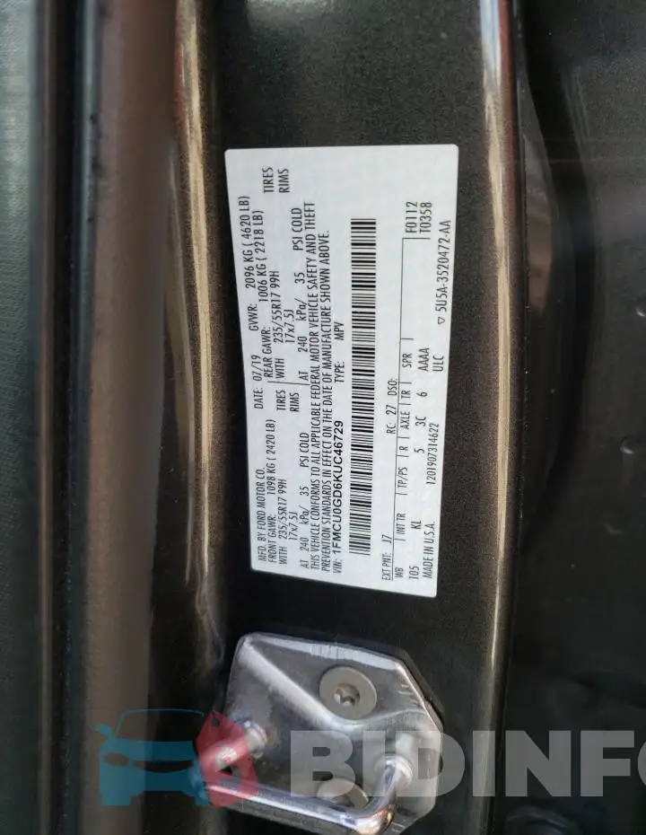 1FMCU0GD6KUC46729 Photo# 13
