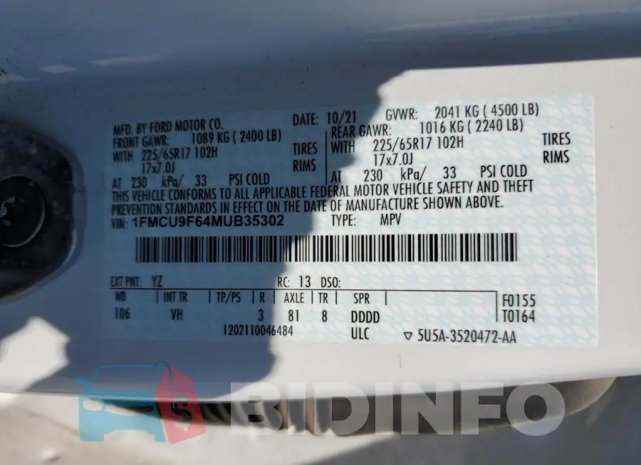 1FMCU9F64MUB35302 Photo# 12