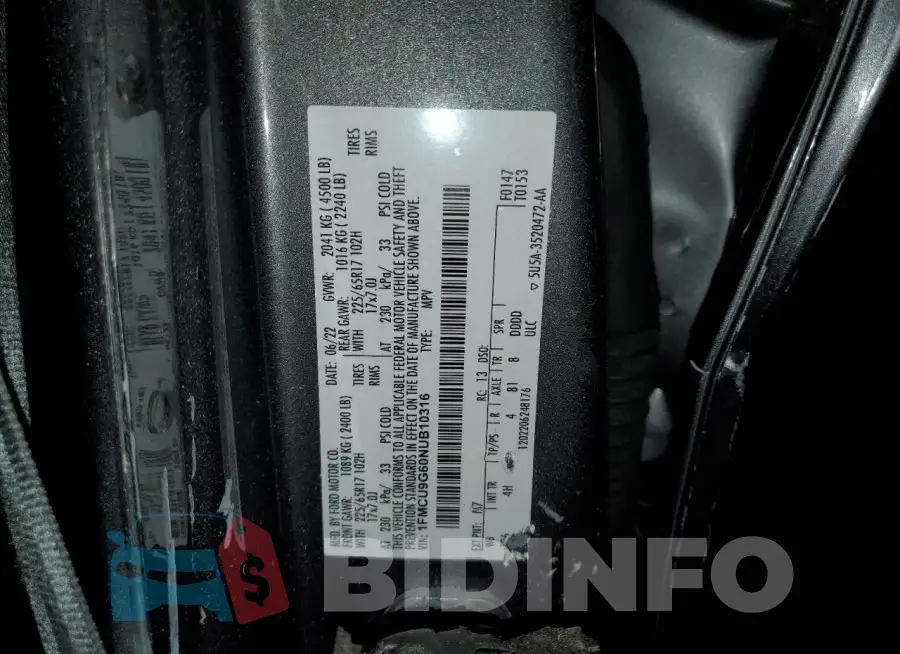 1FMCU9G60NUB10316 Photo# 14