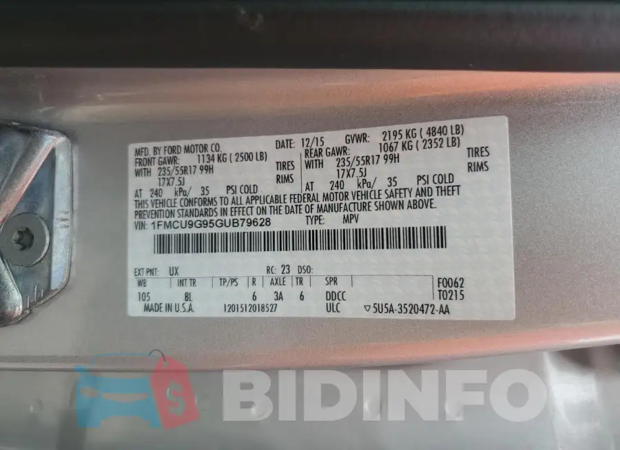 1FMCU9G95GUB79628 Photo# 13