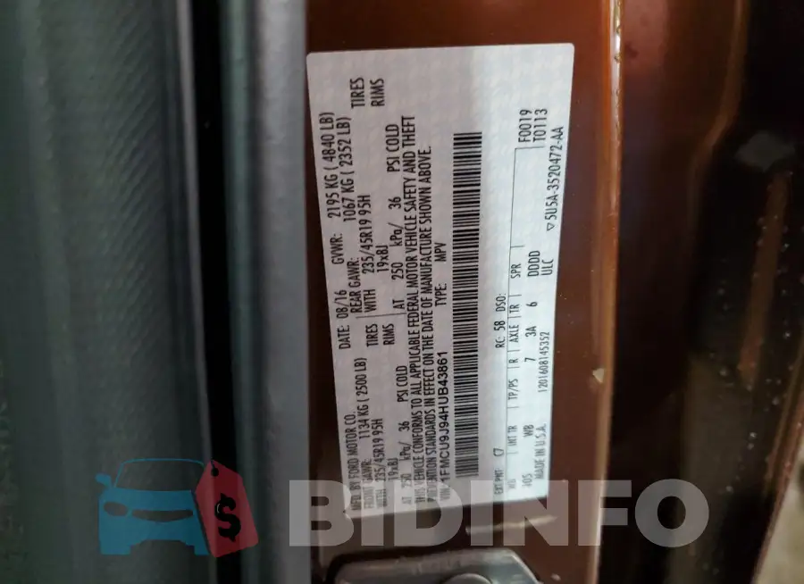 1FMCU9J94HUB43861 Photo# 12
