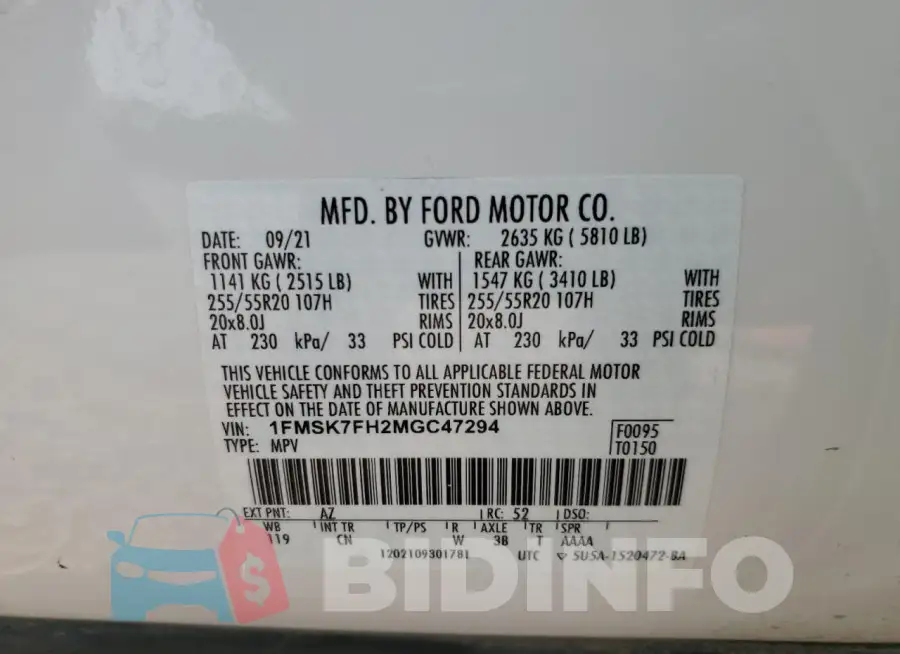 1FMSK7FH2MGC47294 Photo# 13