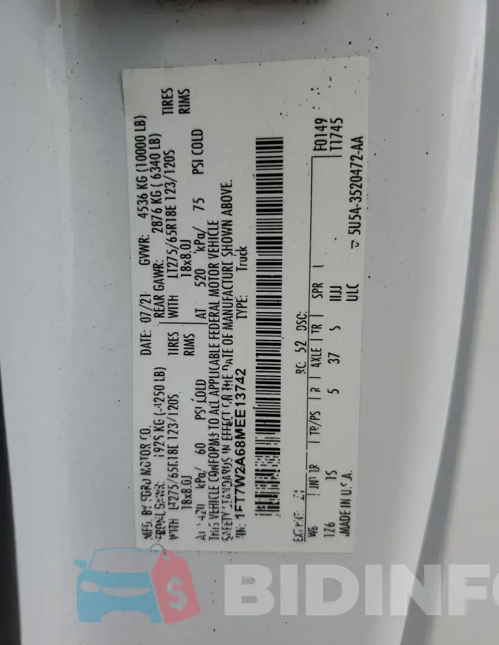 1FT7W2A68MEE13742 Photo# 12