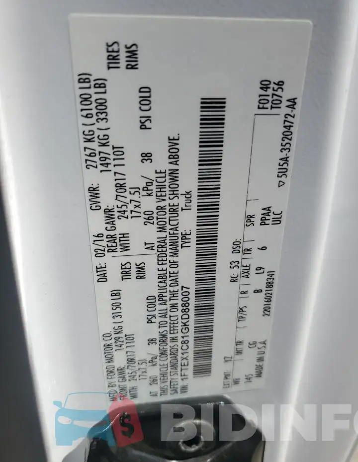 1FTEX1C81GKD88007 Photo# 12