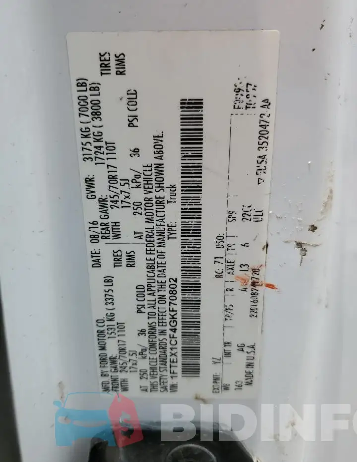 1FTEX1CF4GKF70802 Photo# 12