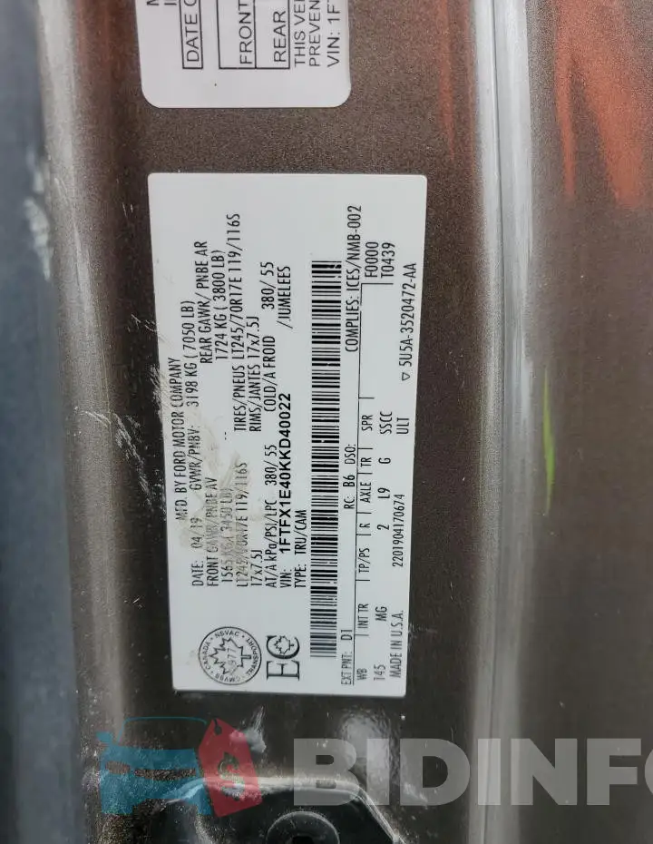 1FTFX1E40KKD40022 Photo# 12