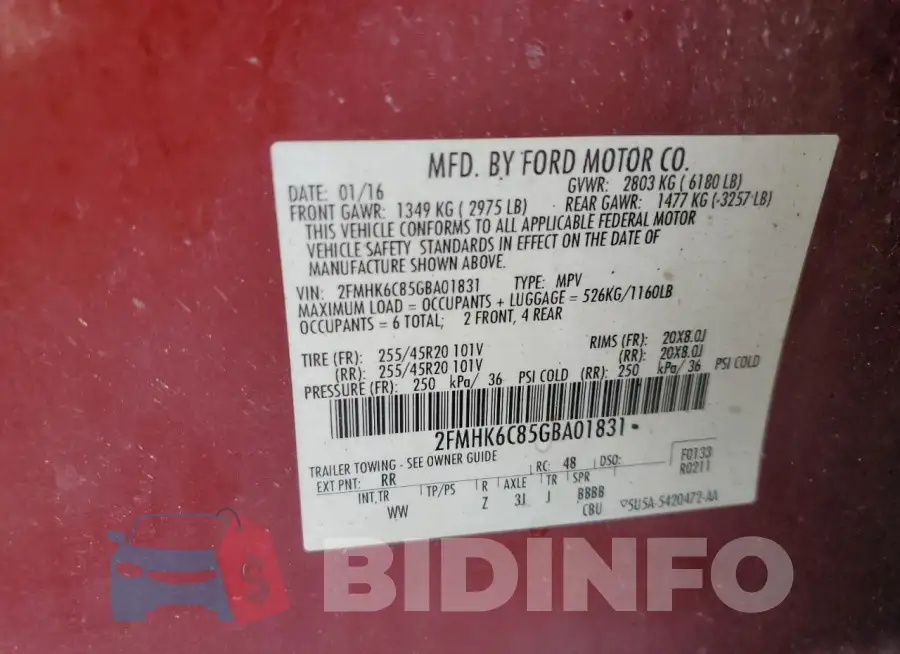 2FMHK6C85GBA01831 Photo# 13