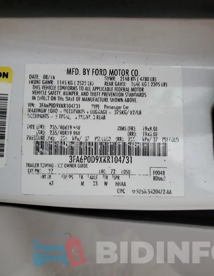 3FA6P0D9XKR104731 Photo# 13
