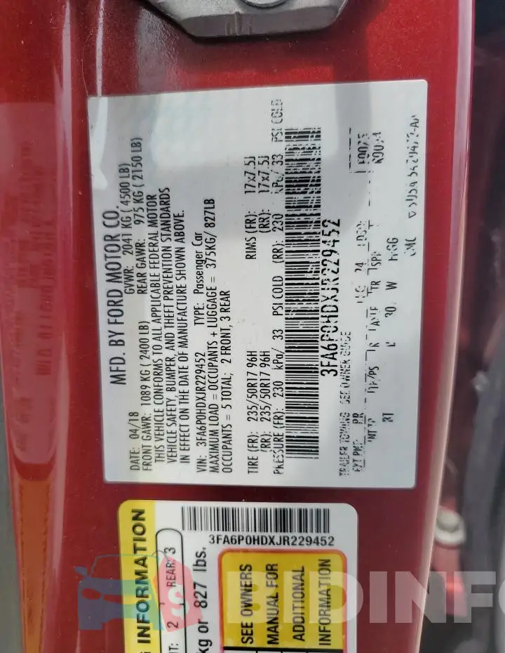 3FA6P0HDXJR229452 Photo# 13