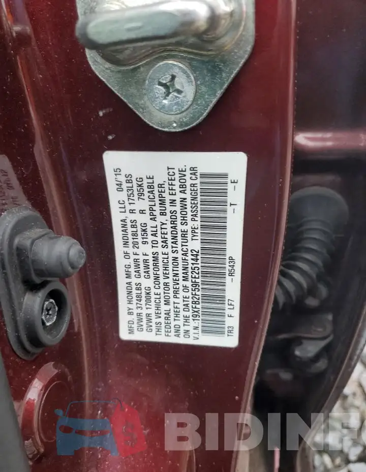 19XFB2F59FE251442 Photo# 12