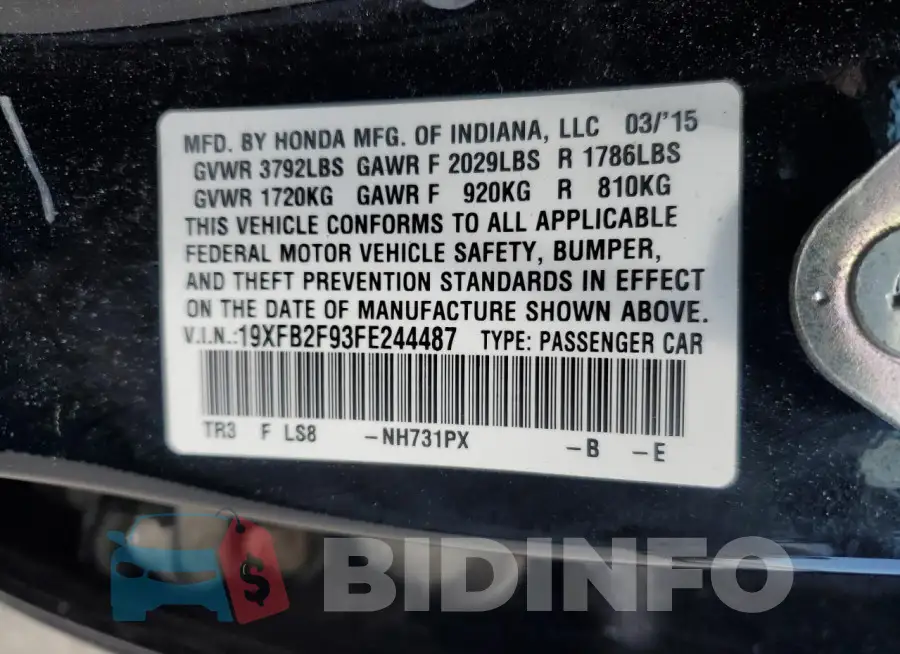 19XFB2F93FE244487 Photo# 13