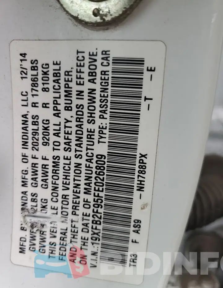 19XFB2F95FE026809 Photo# 13