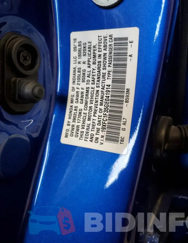 19XFC1F35GE041914 Photo# 12
