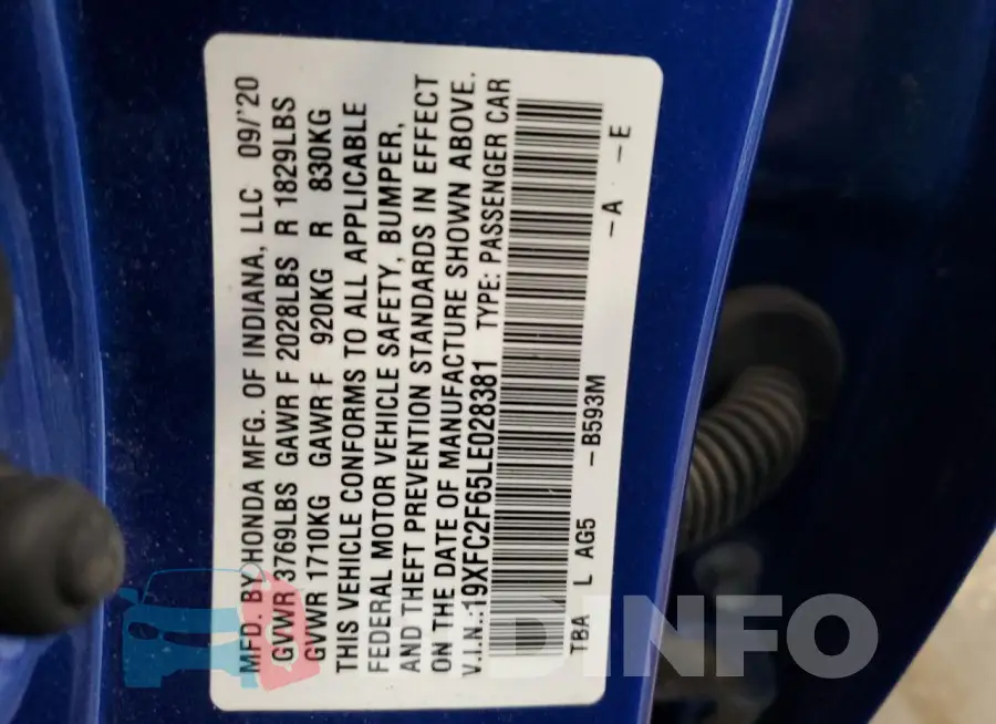 19XFC2F65LE028381 Photo# 12
