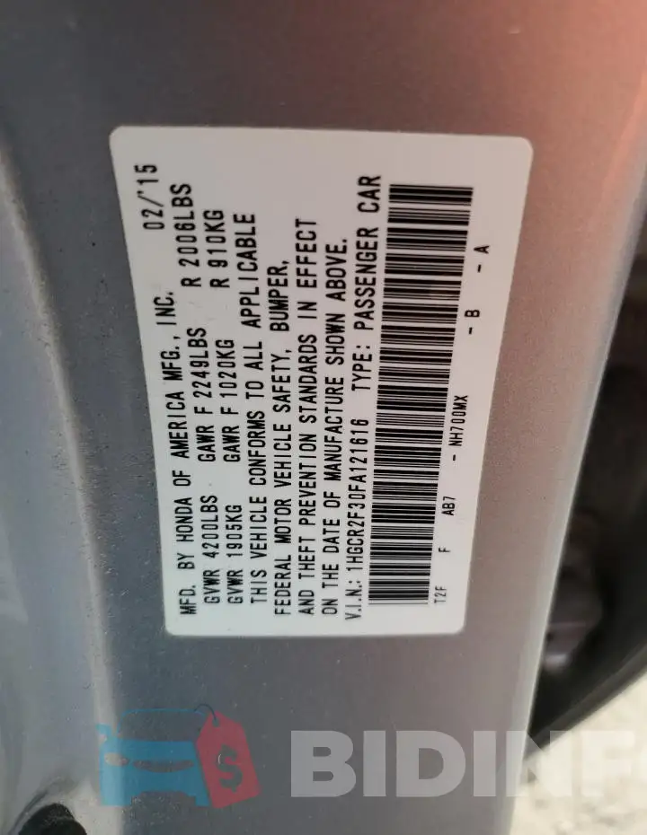 1HGCR2F30FA121616 Photo# 12