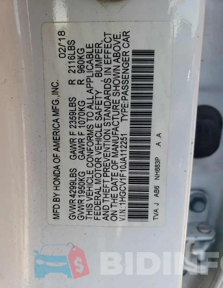 1HGCV1F10JA112251 Photo# 12