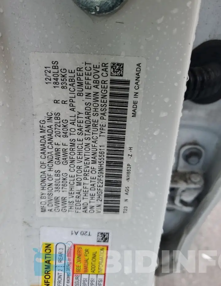 2HGFE2F59NH555611 Photo# 12