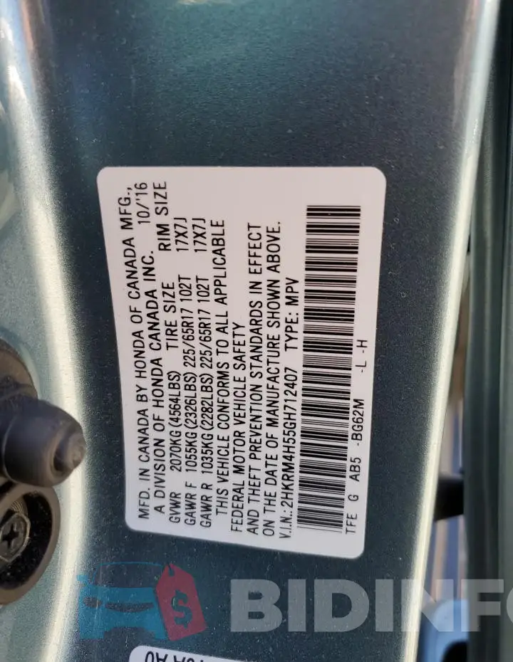 2HKRM4H55GH712407 Photo# 13