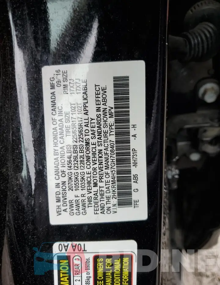 2HKRM4H57GH708407 Photo# 13