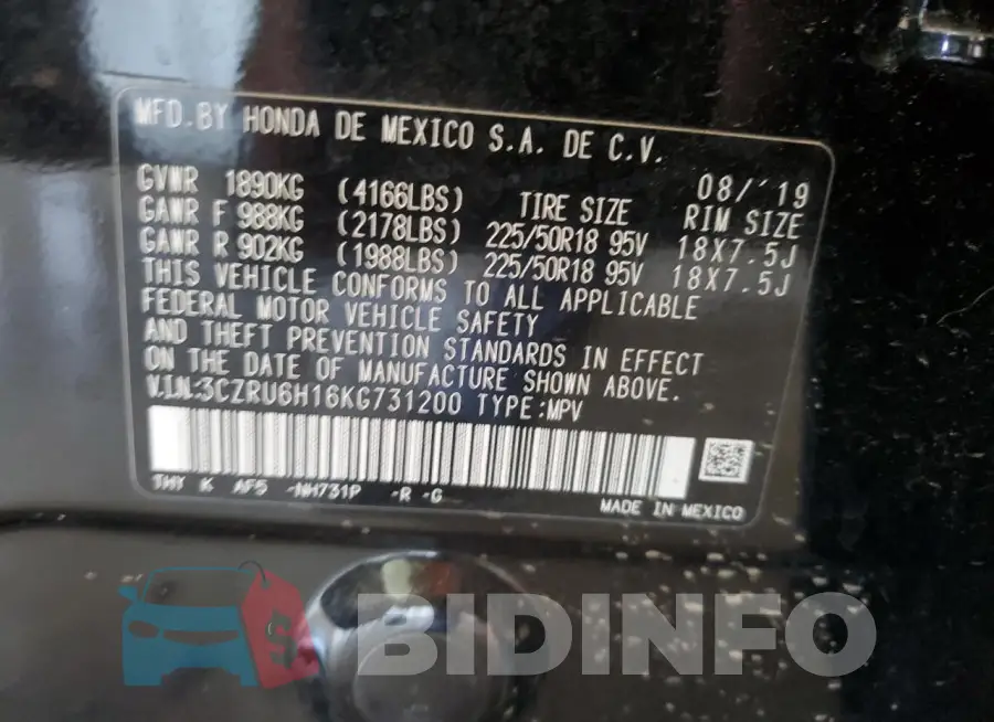 3CZRU6H16KG731200 Photo# 14