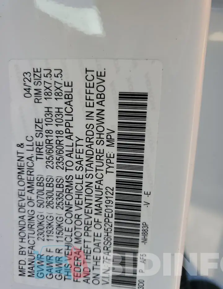 7FARS6H52PE019122 Photo# 13