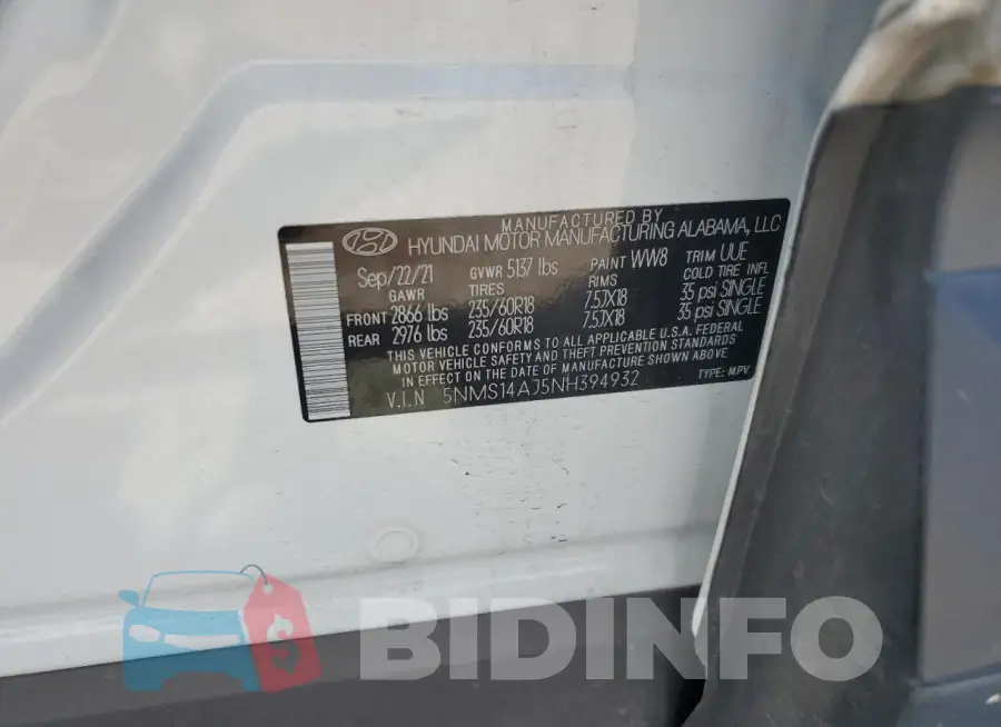 5NMS14AJ5NH394932 Photo# 12