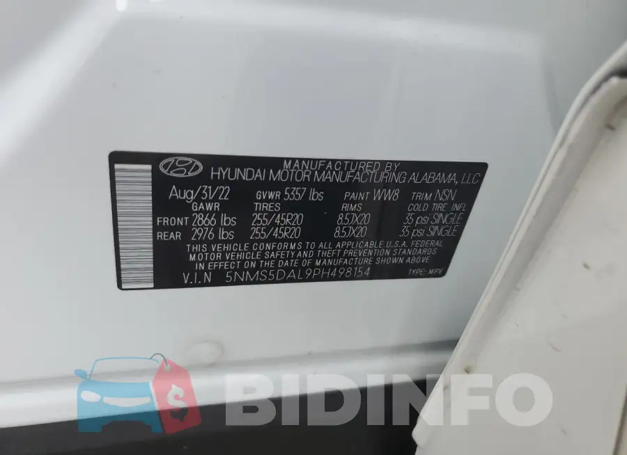 5NMS5DAL9PH498154 Photo# 13