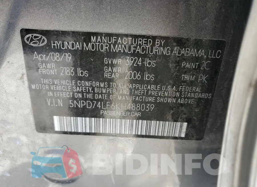 5NPD74LF6KH488039 Photo# 12