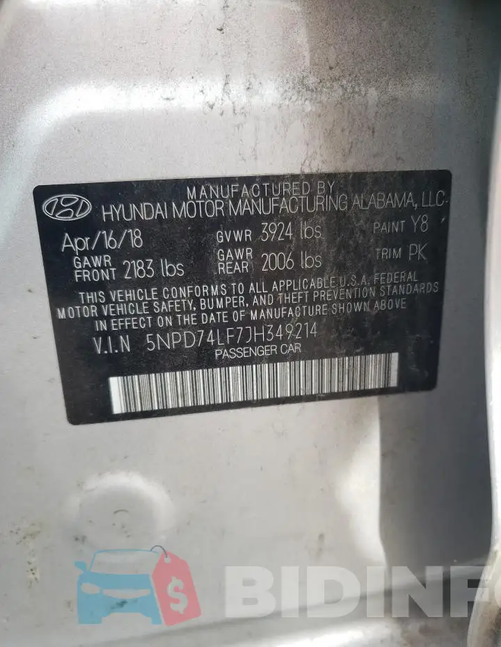5NPD74LF7JH349214 Photo# 13