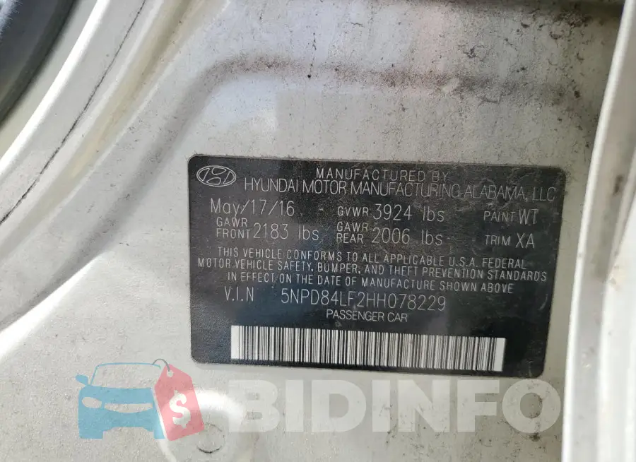 5NPD84LF2HH078229 Photo# 12