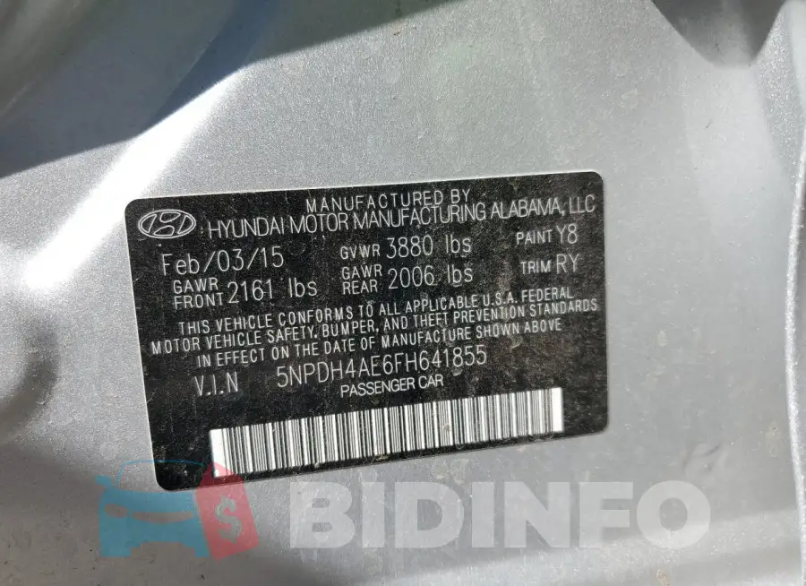 5NPDH4AE6FH641855 Photo# 12