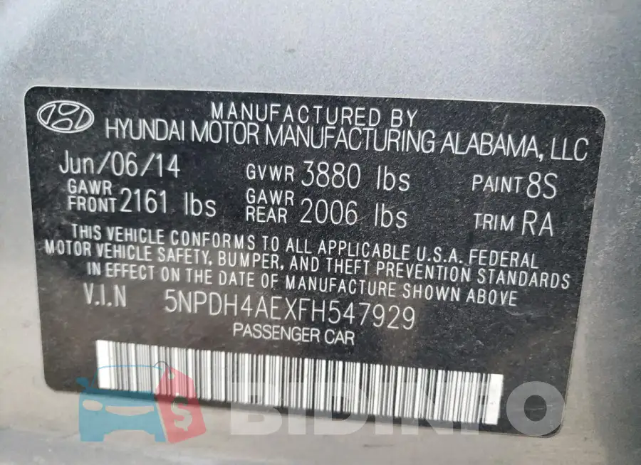 5NPDH4AEXFH547929 Photo# 13