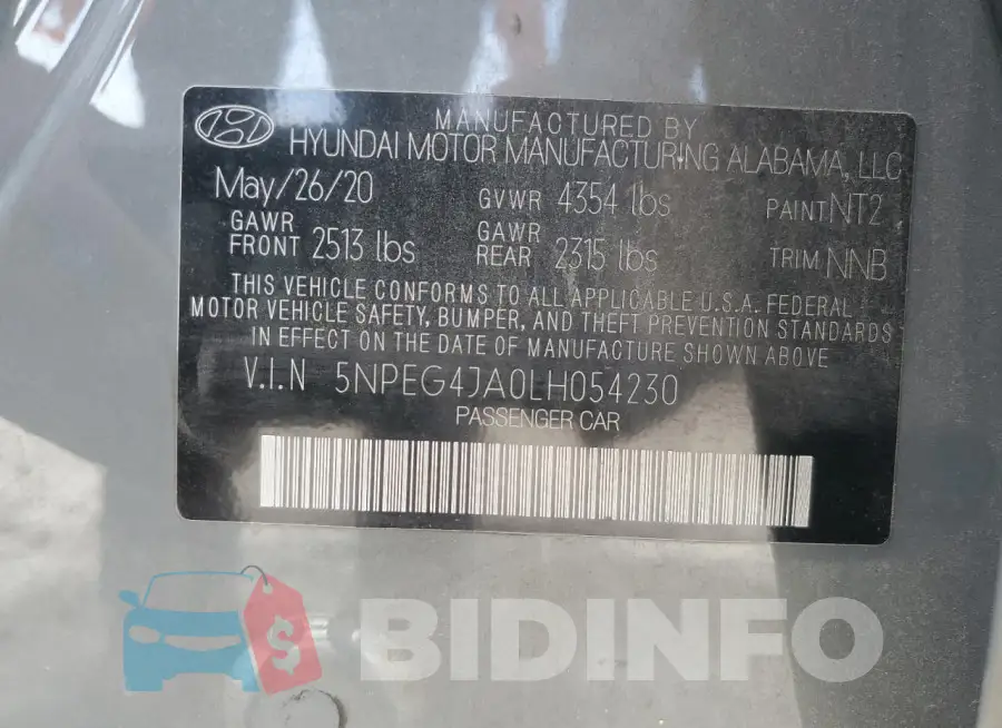 5NPEG4JA0LH054230 Photo# 12