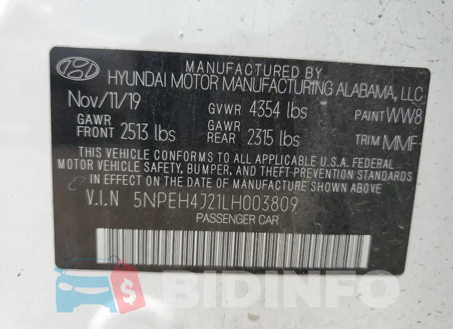 5NPEH4J21LH003809 Photo# 12