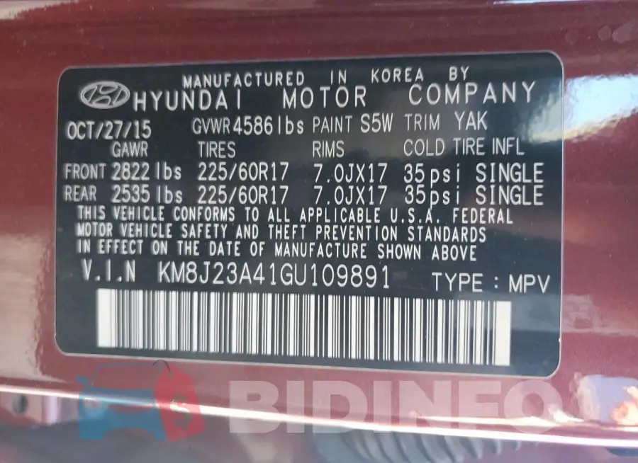 KM8J23A41GU109891 Photo# 12