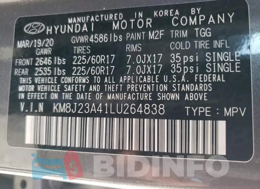 KM8J23A41LU264838 Photo# 13